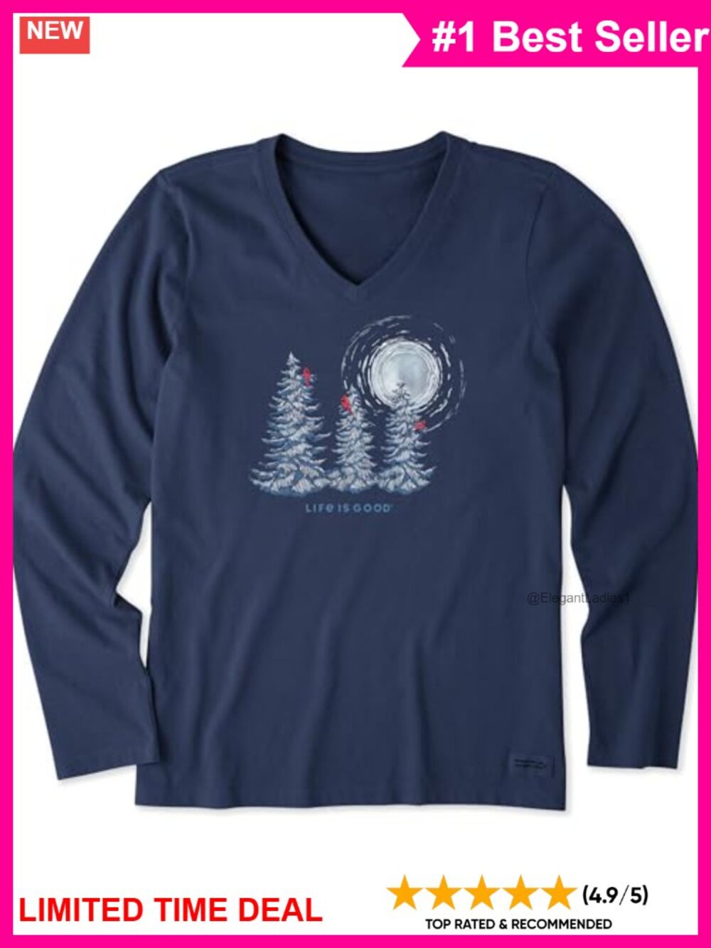 Life is Good Crusher Tee Womens Long Sleeve Cotton Graphic T-Shirt V-Neck